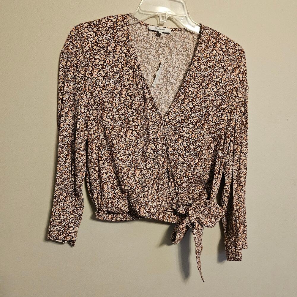 Madewell Floral Wrap Blouse in Brown and Cream